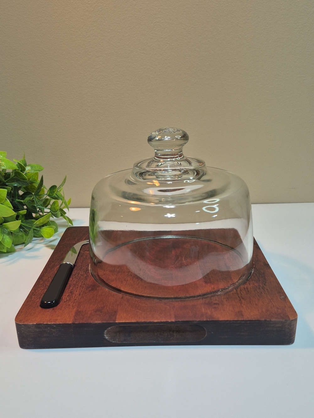 BARIBOCRAFT Wood Cheese Board with Glass Cloche Dome and Cheese Knife